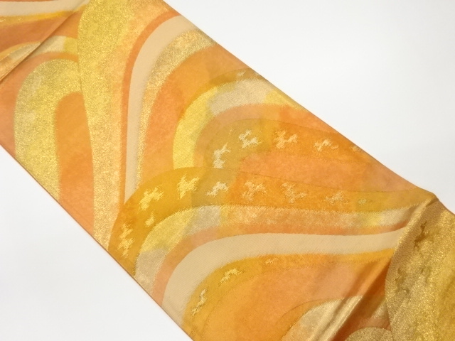 リサイクル　山並みに抽象模様織出し袋帯